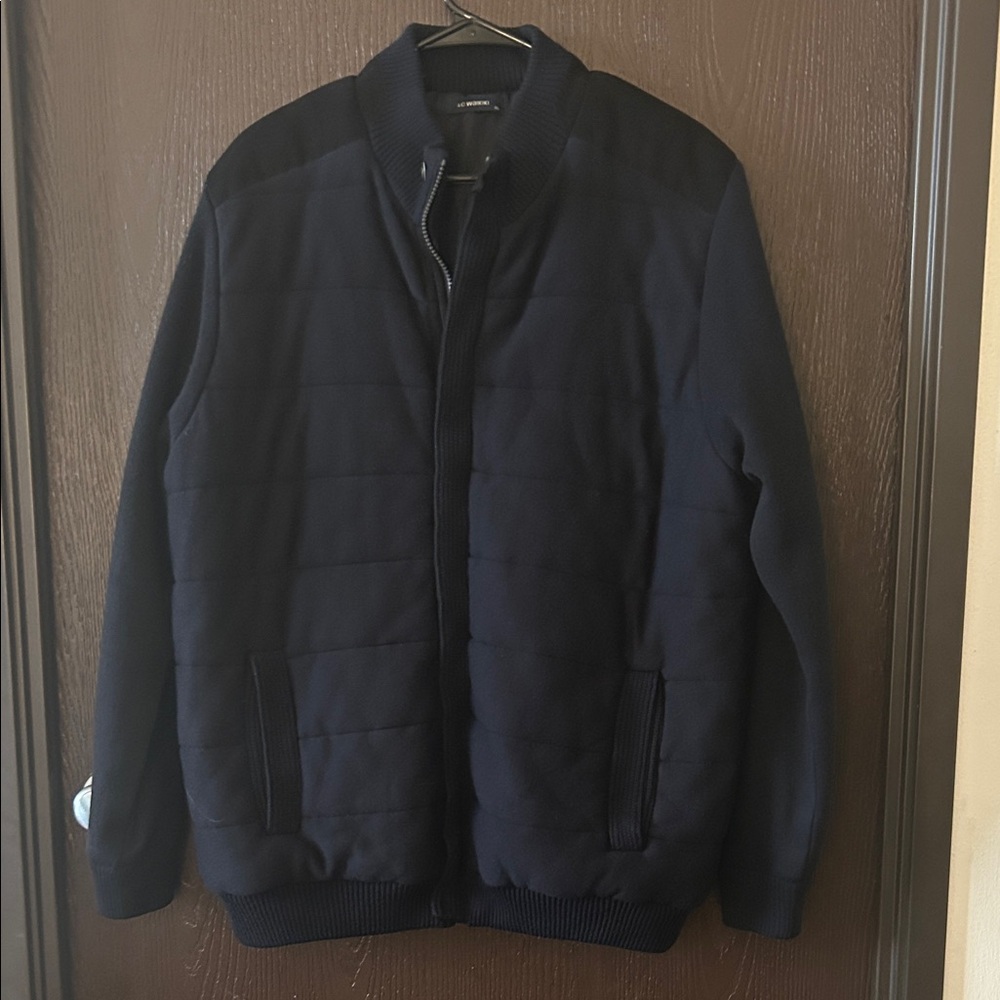 LC Waikiki Navy/Black Panel Quilted Bomber Full Zip Lined Puffer Jacket: 3XL
